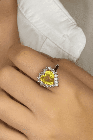 Anel Coração Princess Citrino Cravejado