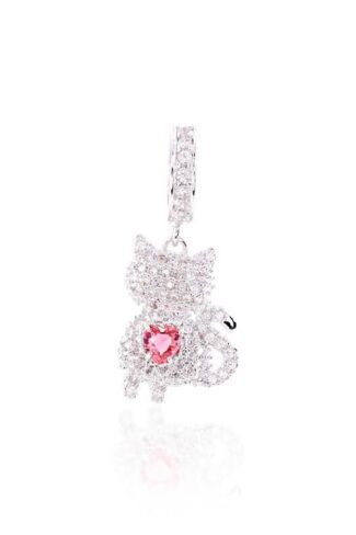 Pingente Gatinho Cravejado com Ponto de Luz Pink