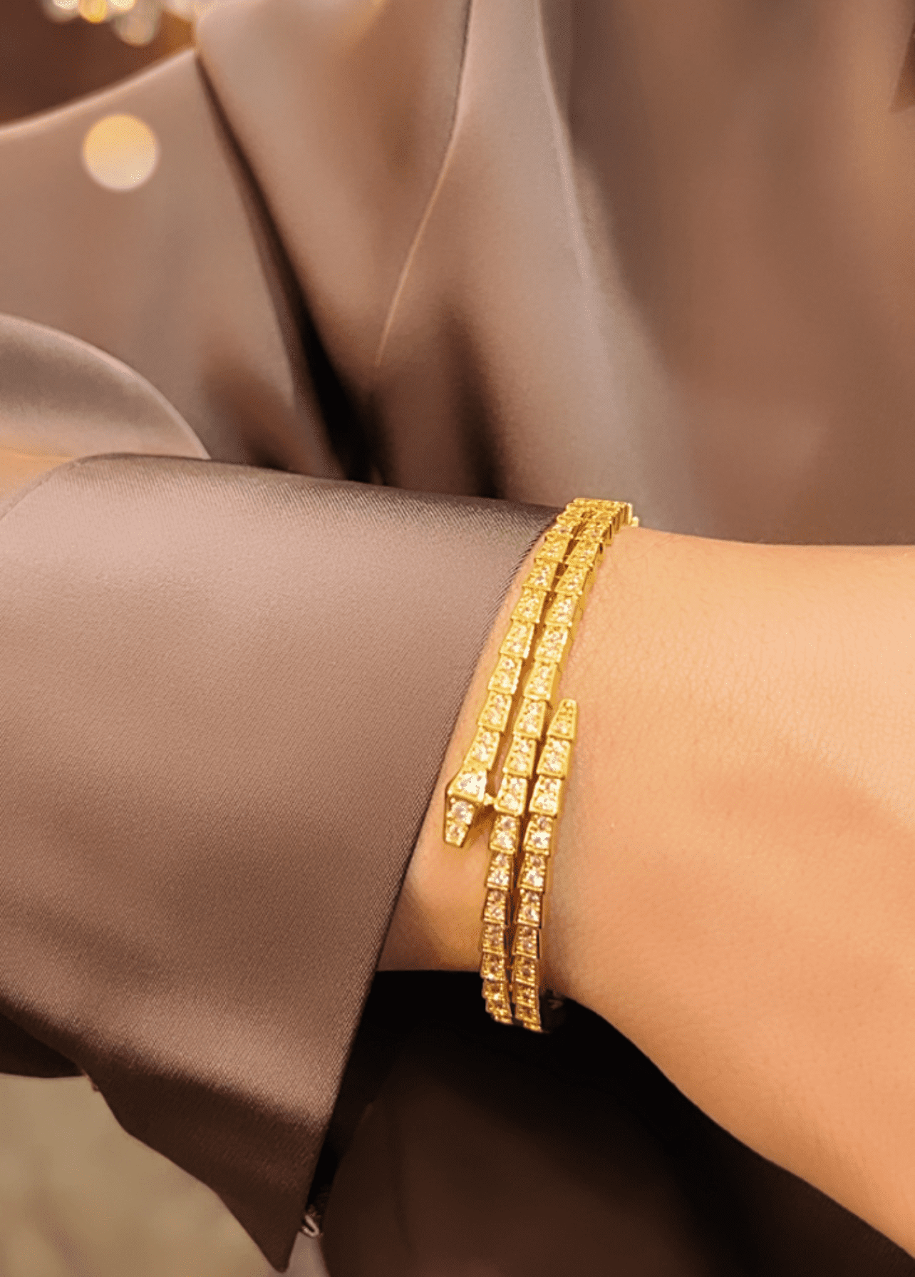Bracelete Serpente Cravejado Ouro 18k