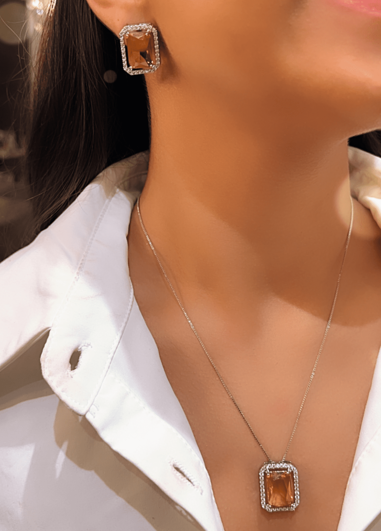 Conjunto Citrino Elegance Ouro 18k Conjunto Citrino-Elegance prata