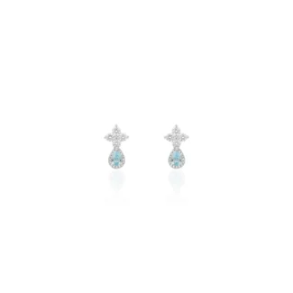 Brinco Bloom Gota Acqua Marine Cravejado