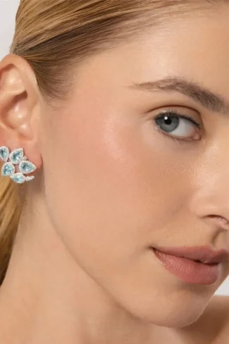 Brinco Ear Cuff Gotas Cravejado Acqua Marine