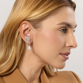 Ear Hook Triplo com Gota Pendente Branco