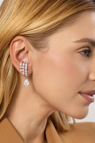 Ear Hook Triplo com Gota Pendente Branco
