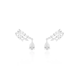 Ear Hook Triplo com Gota Pendente Branco