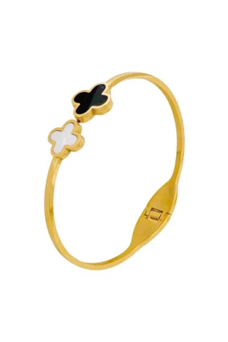 Bracelete Trevo Inspiração Ouro 18k Preto & Branco