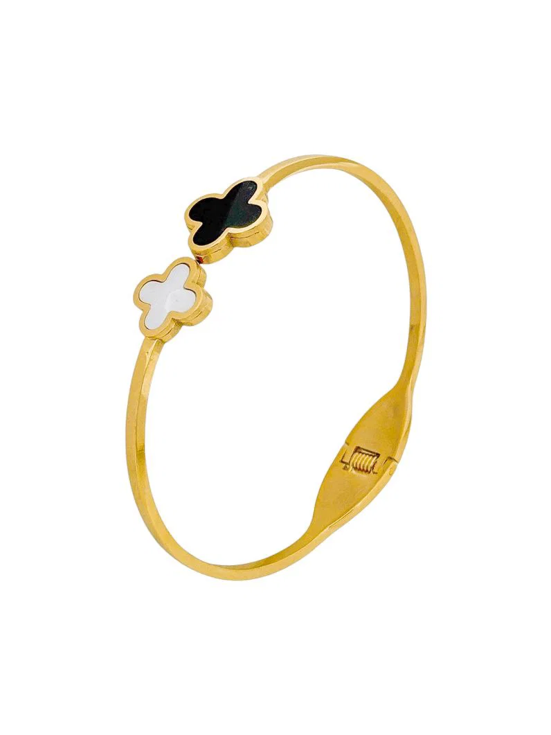 Bracelete Trevo Inspiração Ouro 18k Preto & Branco
