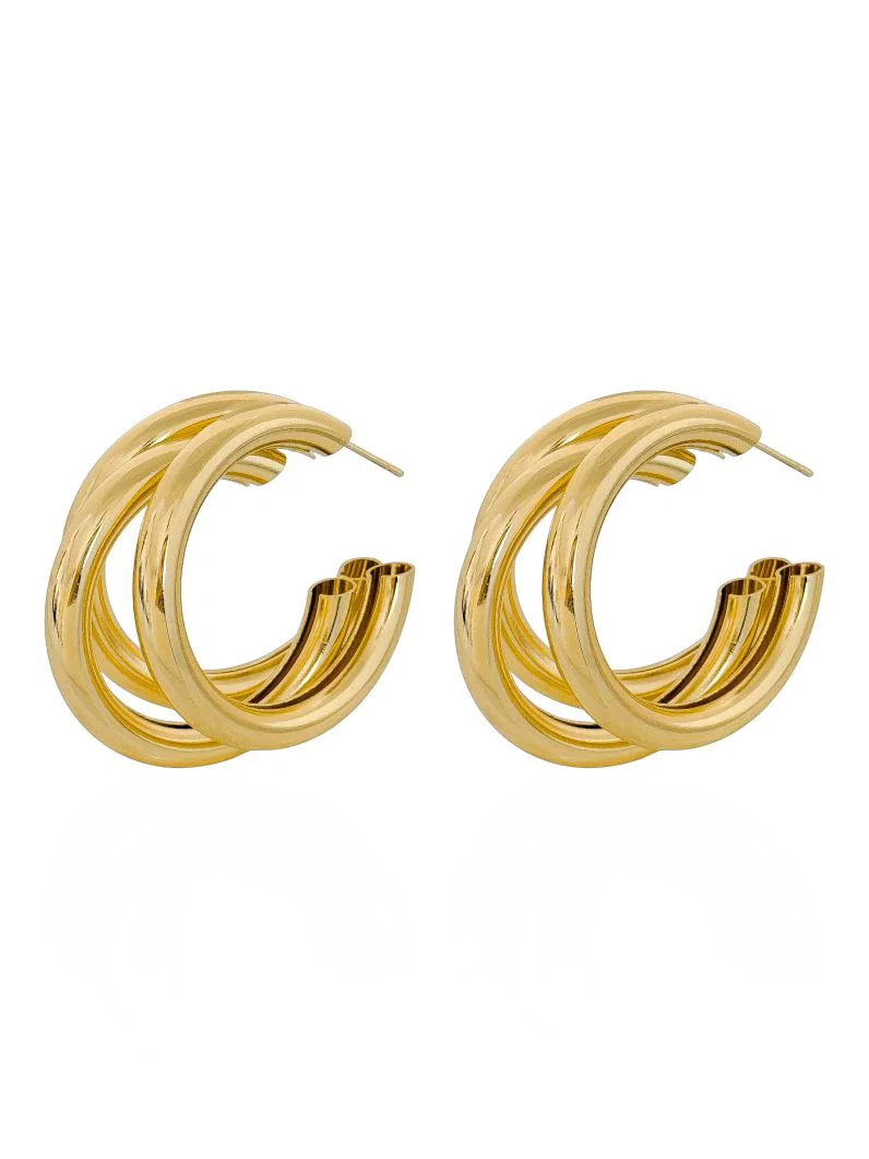 Brinco Argola Tripla Bold Ouro 18k-2 Brinco Argola Tripla Bold Ouro 18k