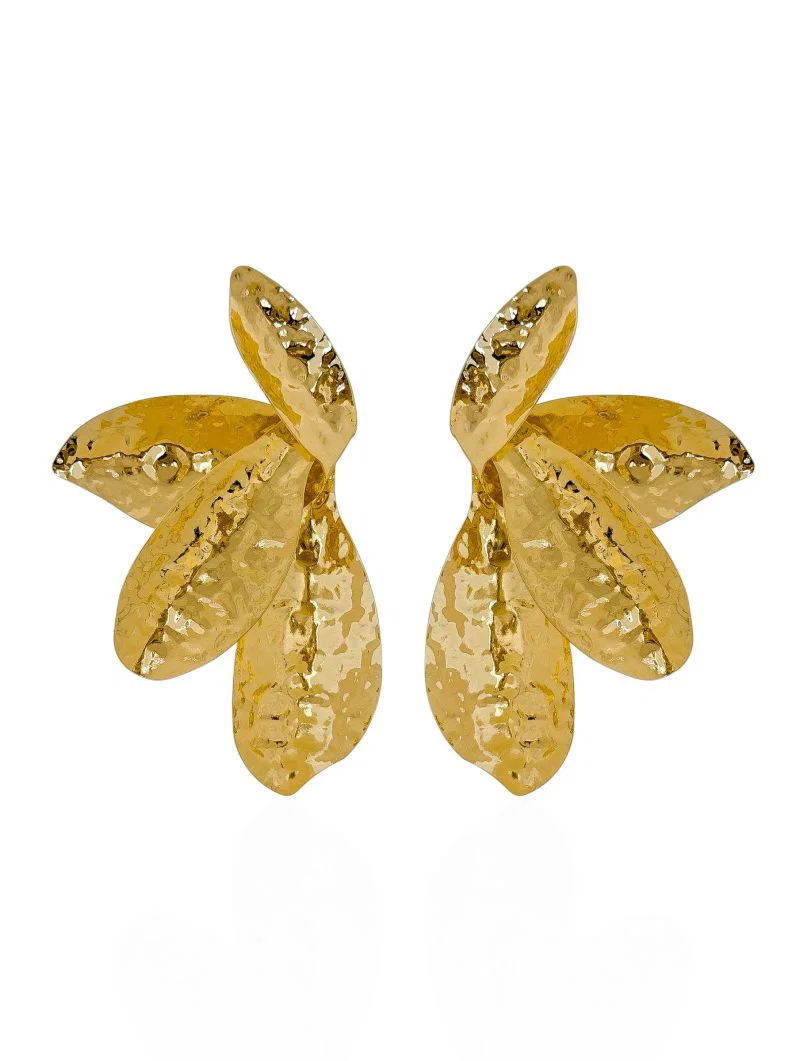 Brinco Maxi Flor Martelada Ouro 18k Brinco Maxi Flor Martelada Ouro 18k