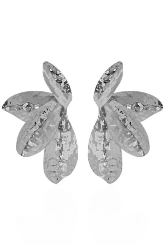 Brinco Maxi Flor Martelada Prata