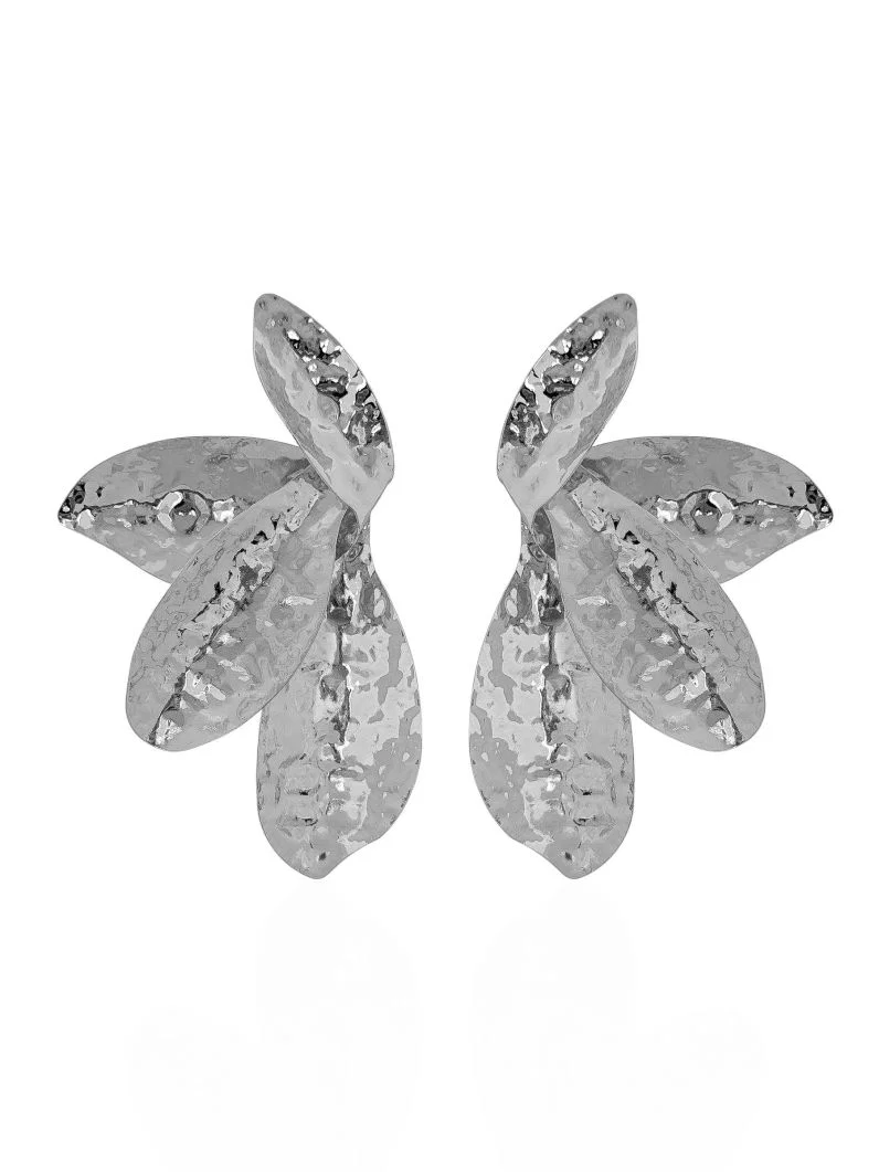 Brinco Maxi Flor Martelada Prata-1 Brinco Maxi Flor Martelada Prata