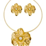 Conjunto Choker Flor Pérola Bold Ouro 18k