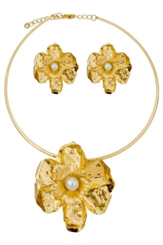 Conjunto Choker Flor Pérola Bold Ouro 18k