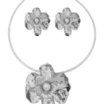Conjunto Choker Flor Pérola Bold Prata