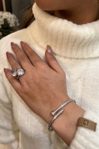 Bracelete Prego Inspiração Cravejado Prata
