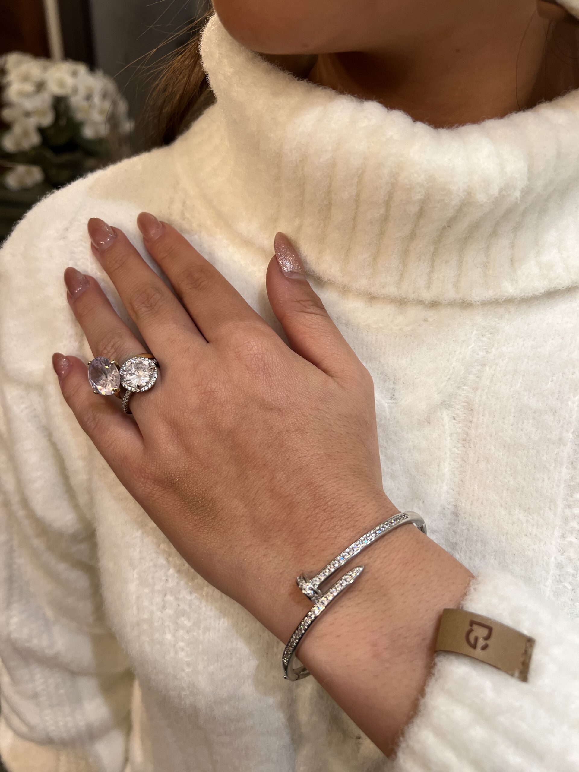 Bracelete Prego Inspiração Cravejado Prata